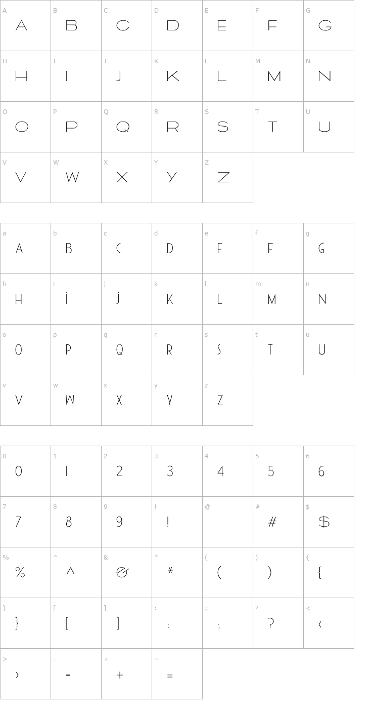 Character Map Cassandra Light PDF Font