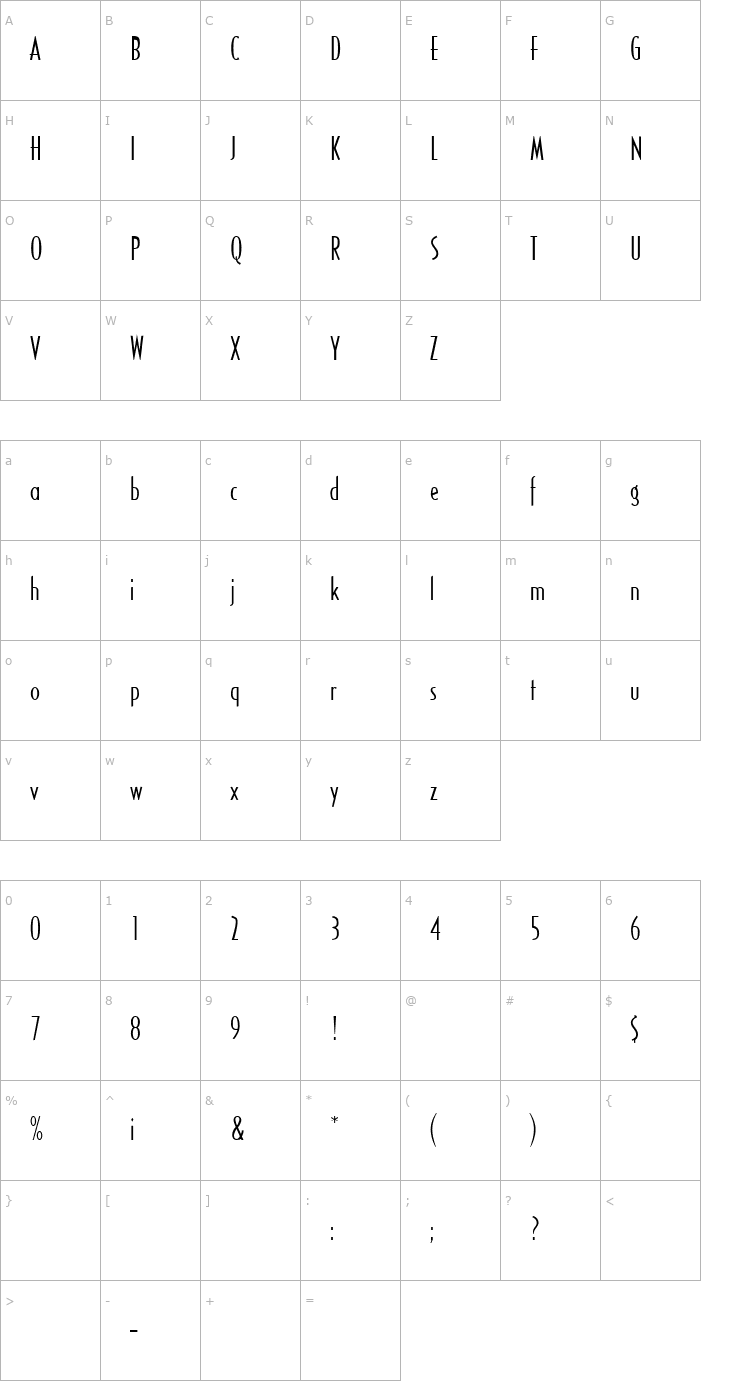 Character Map CASSANDRA Regular Font