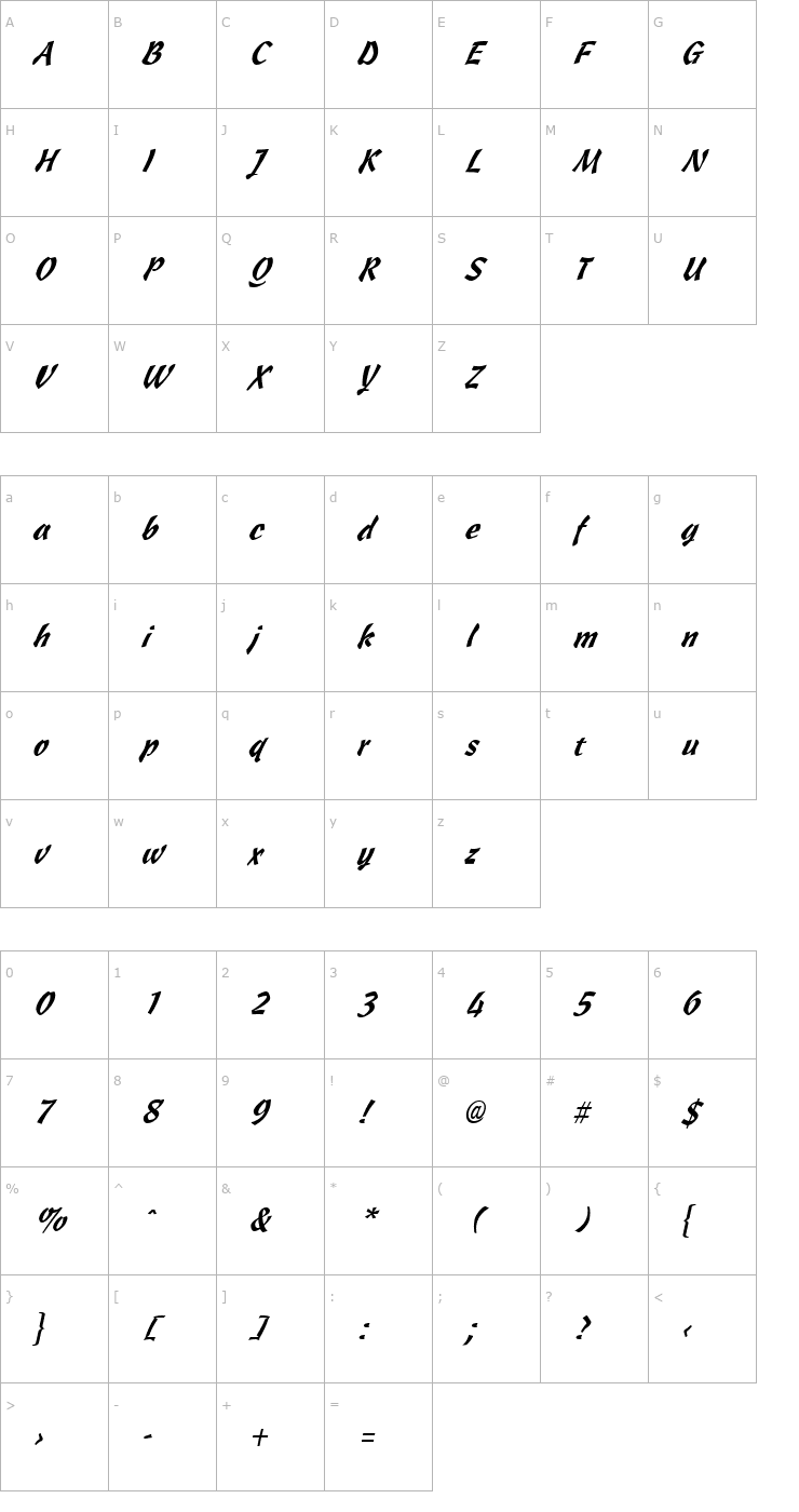 Character Map Cassia Italic Font