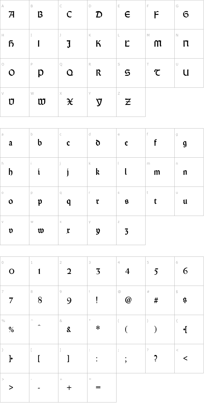 Character Map Castlemar Normal Font