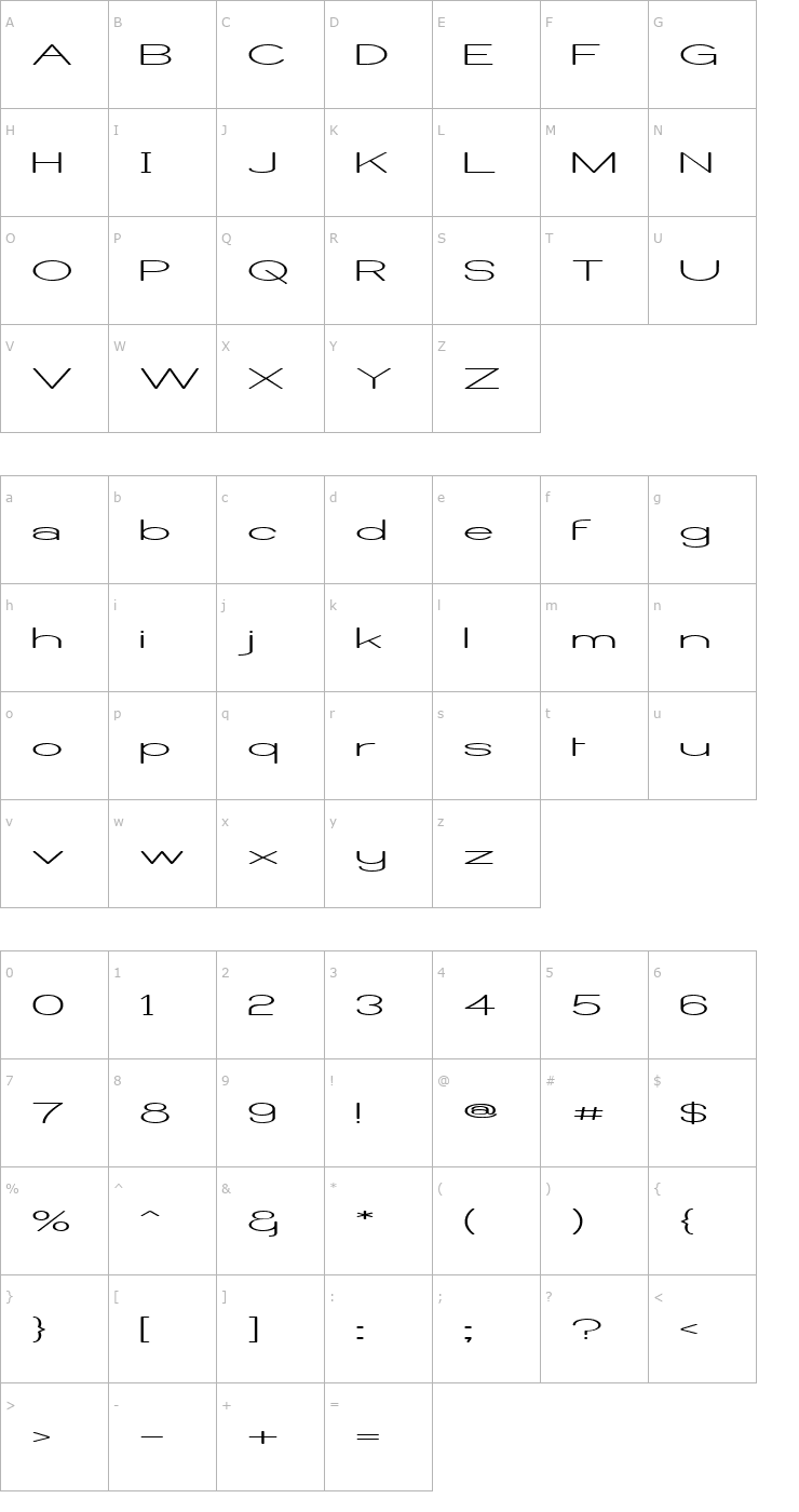 Character Map Castorgate Wide Font