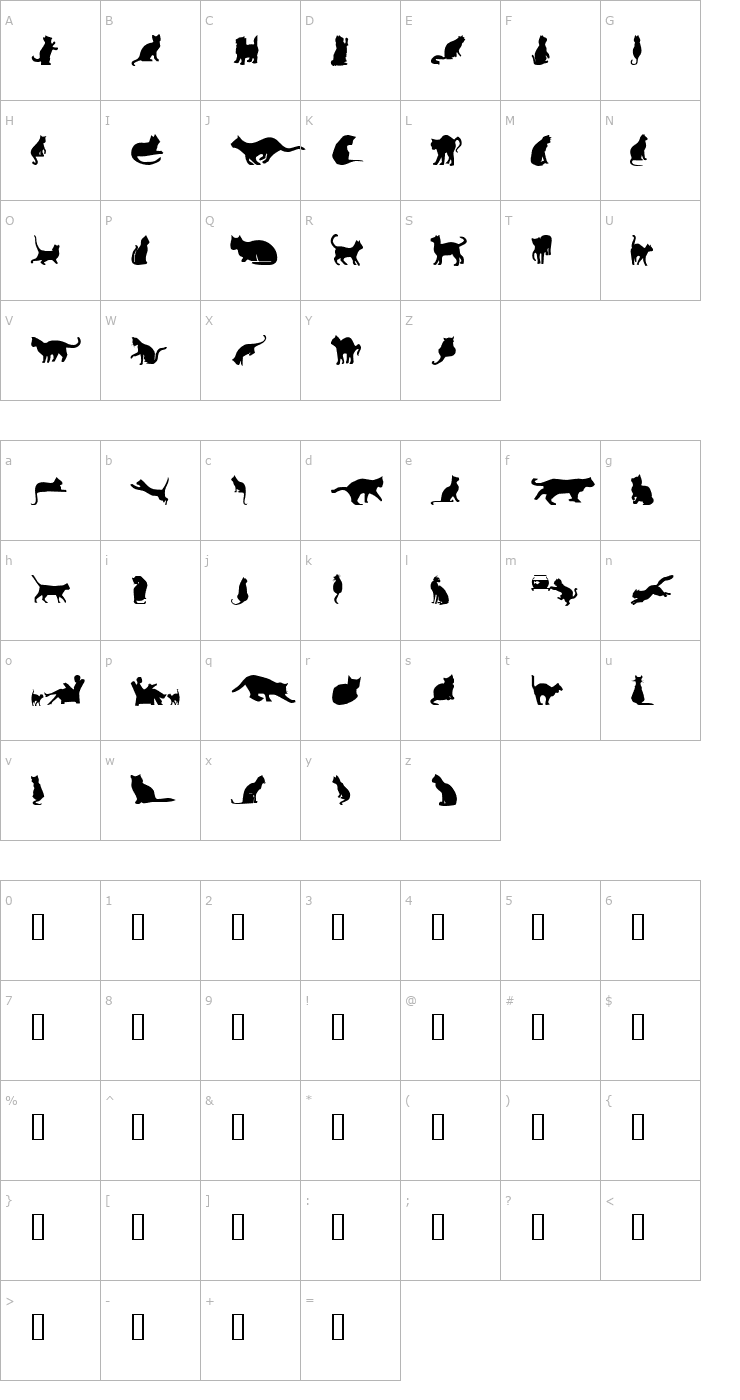 Character Map Cat Silhouettes Font