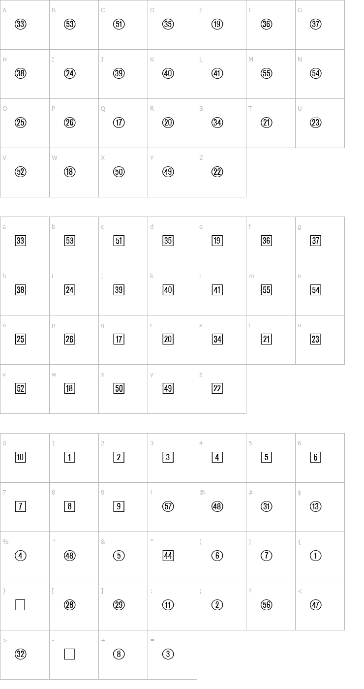 Character Map CatalogNumbers-Regular Font