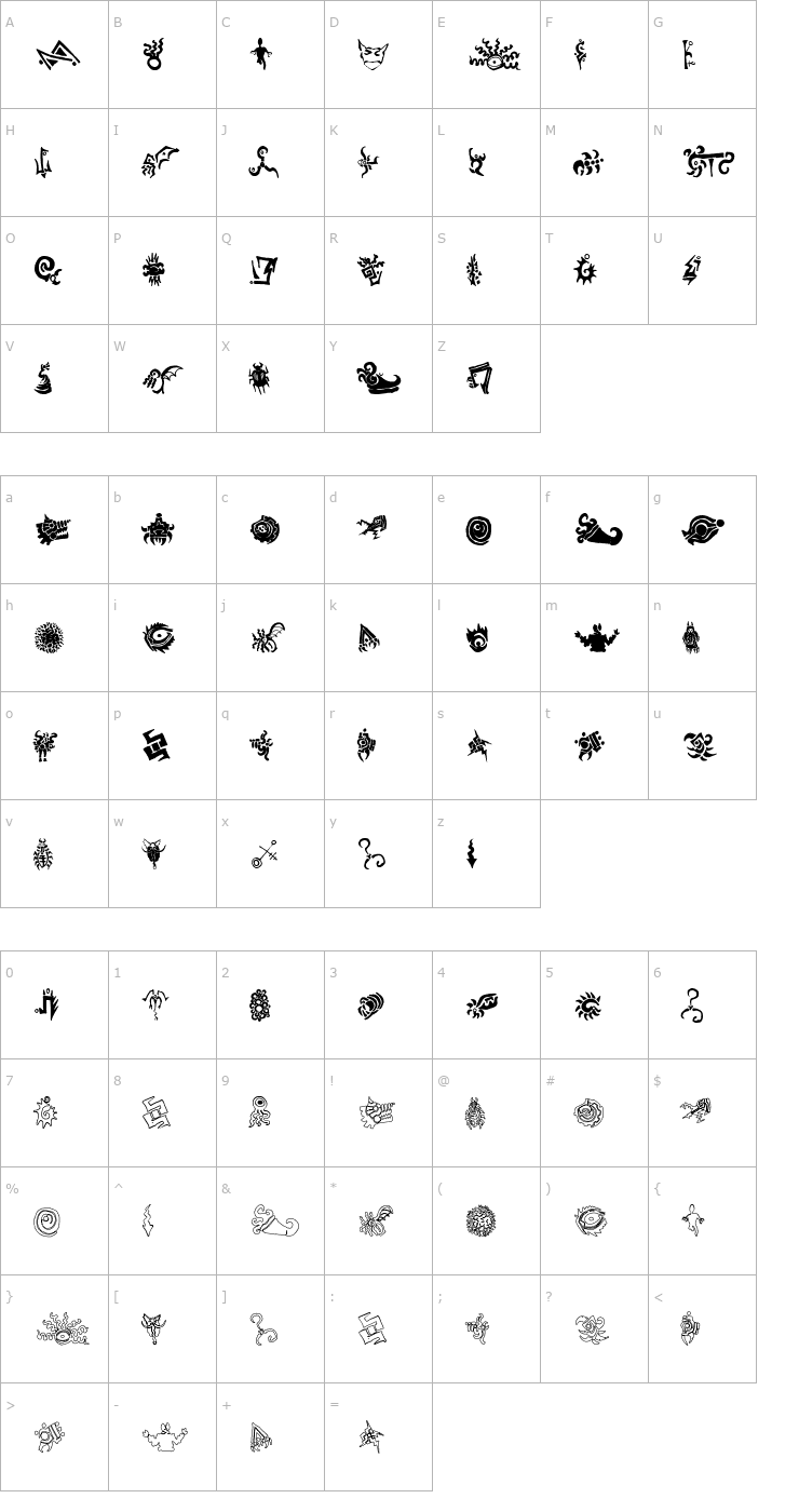 Character Map Cathzulu Extraz Font