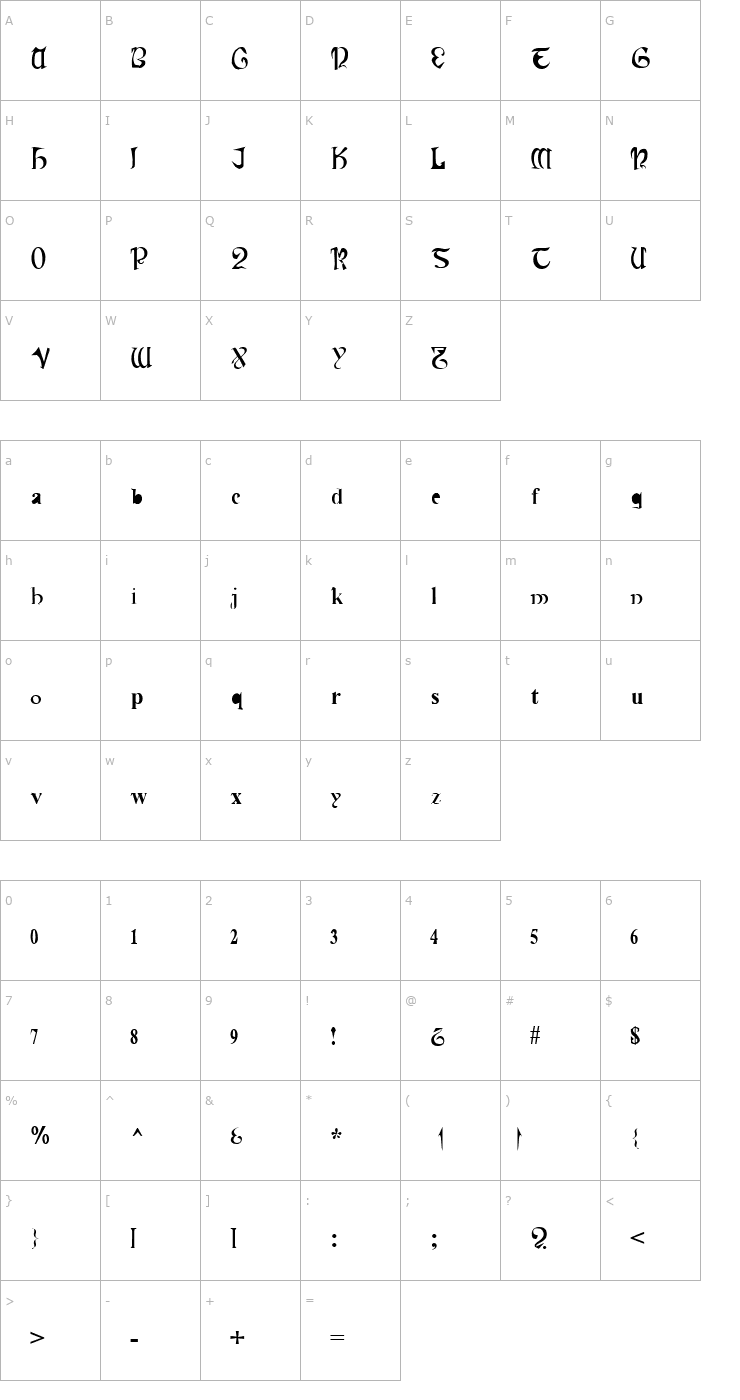 Character Map Cauldron Medium Font