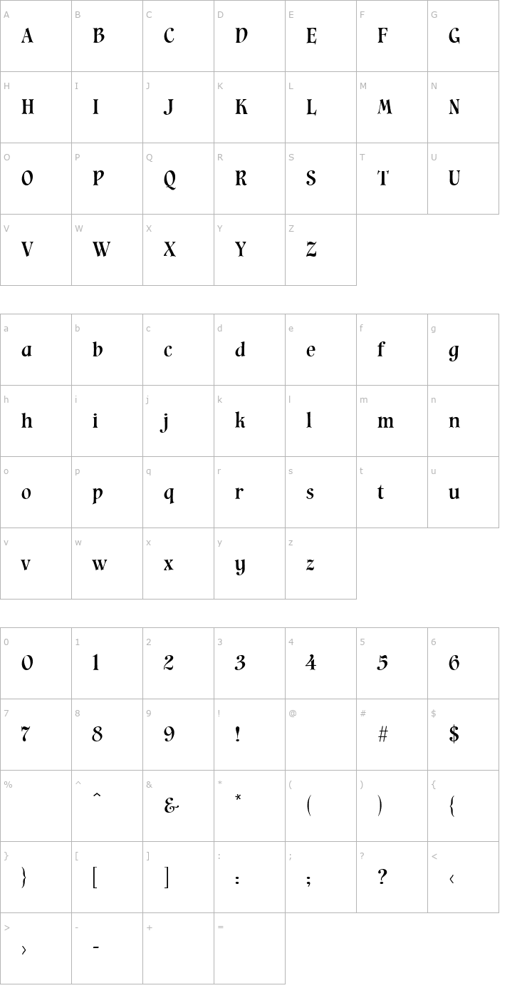 Character Map Cavalier Font