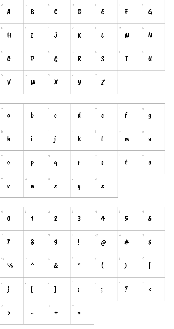 Character Map Caveat Brush Font