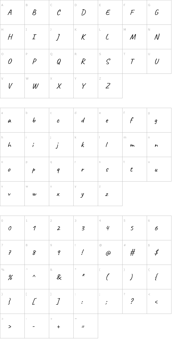 Character Map Caveat Font