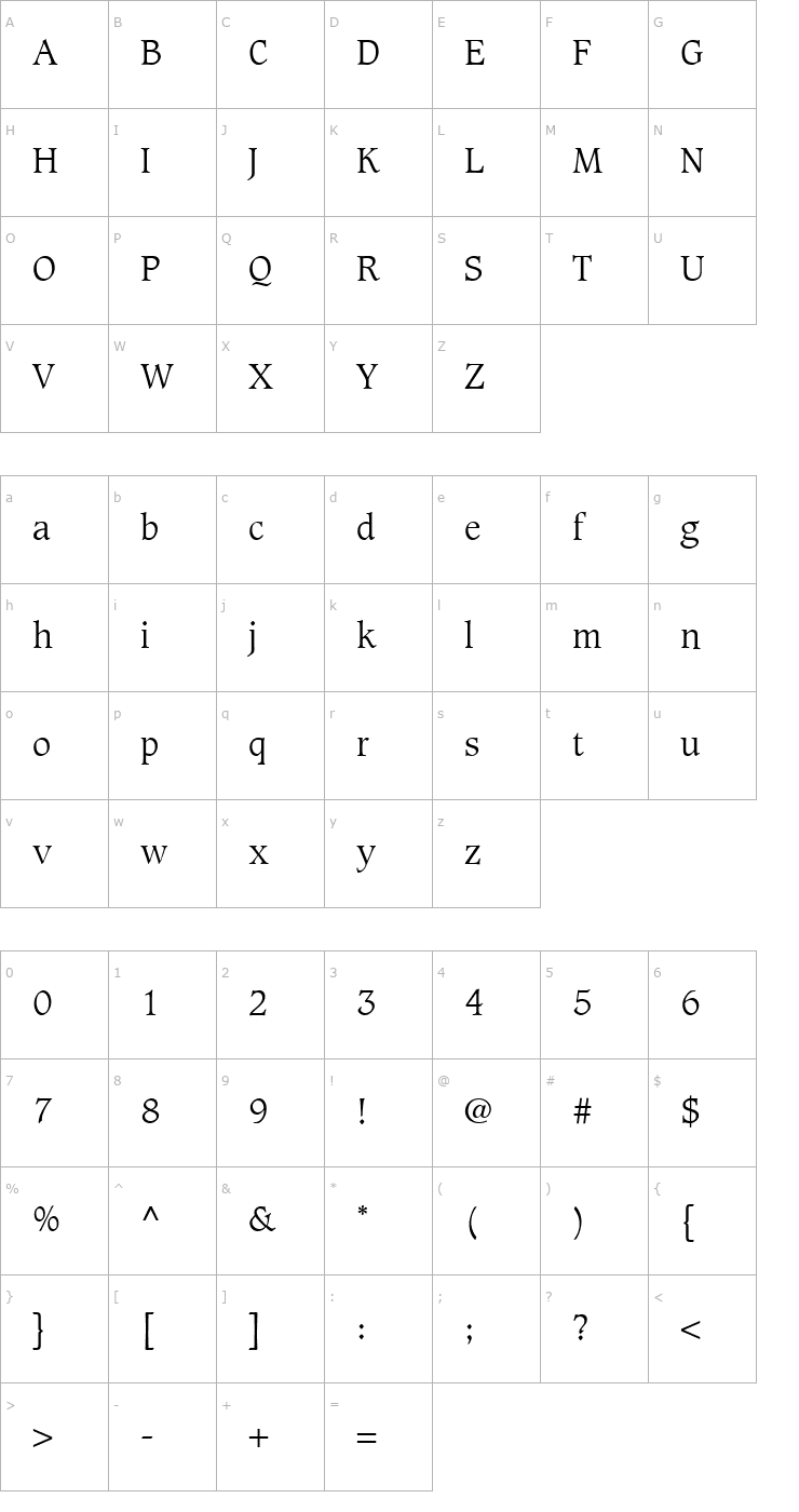 Character Map Caxton-Light Font