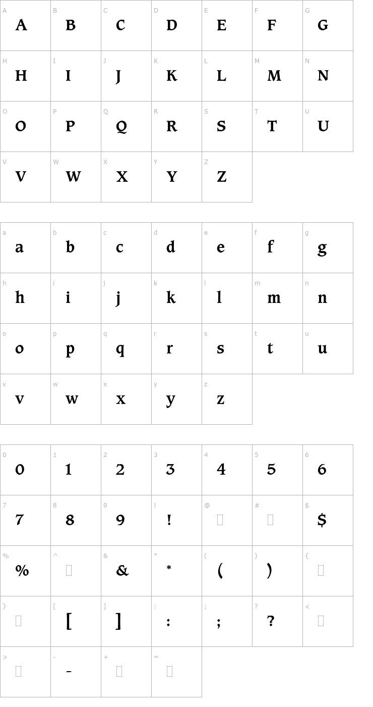 Character Map CaxtonRomanBoldPlain Font