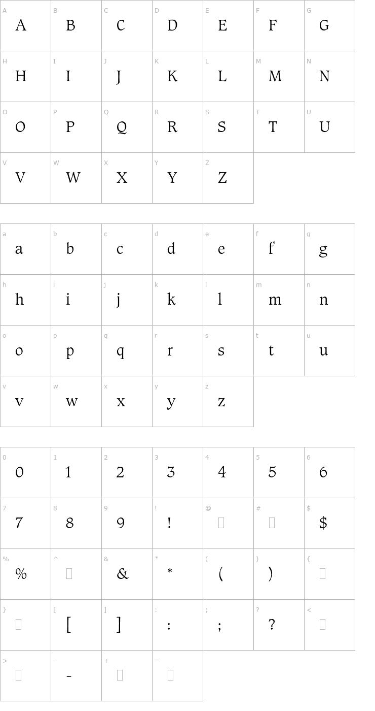 Character Map CaxtonRomanLightPlain Font