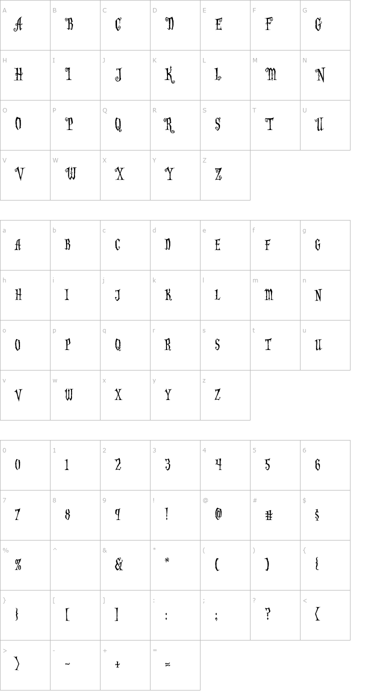 Character Map CCAltogetherOoky-Capitals Font