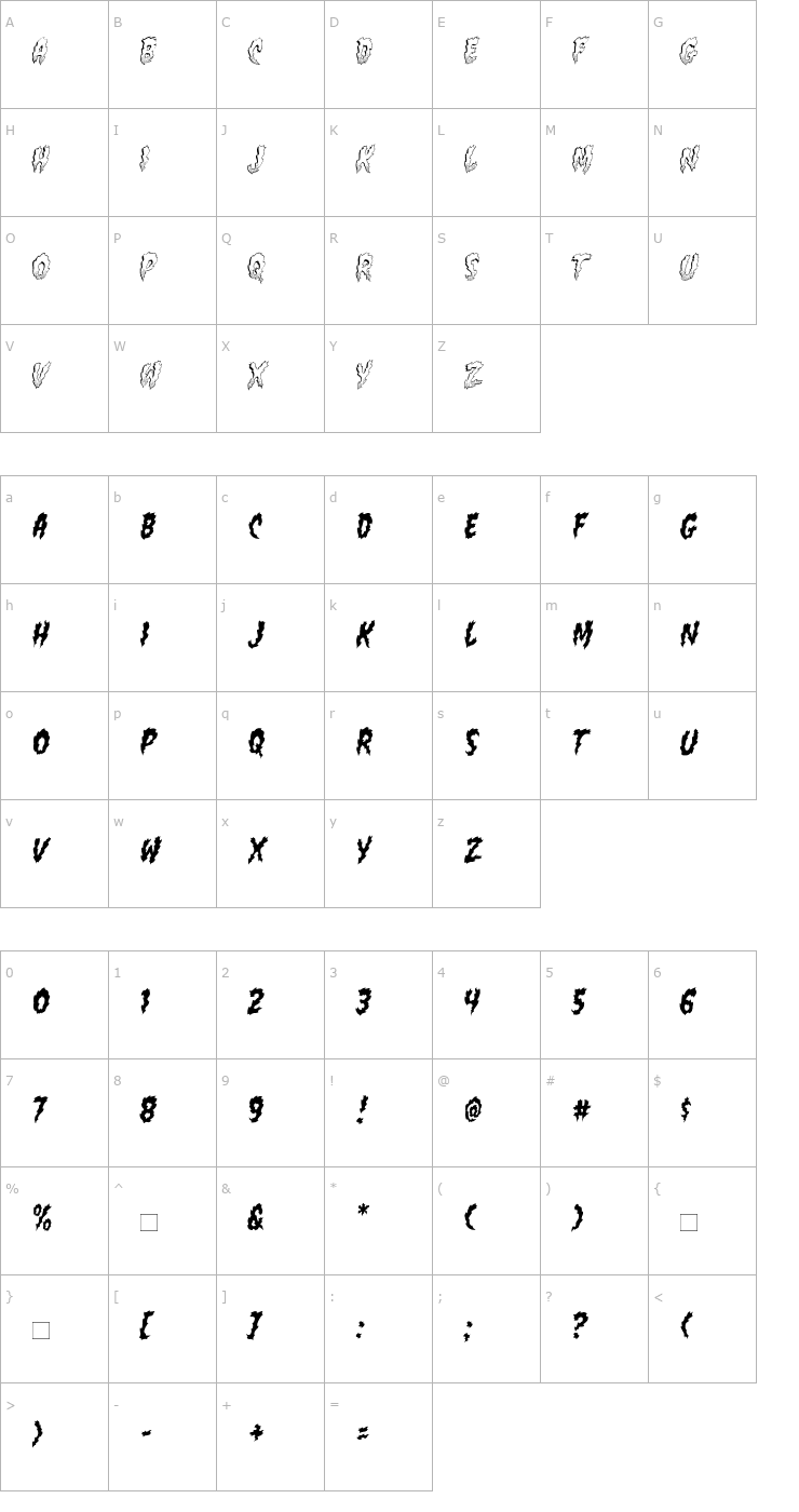 Character Map CCFlameOn Font