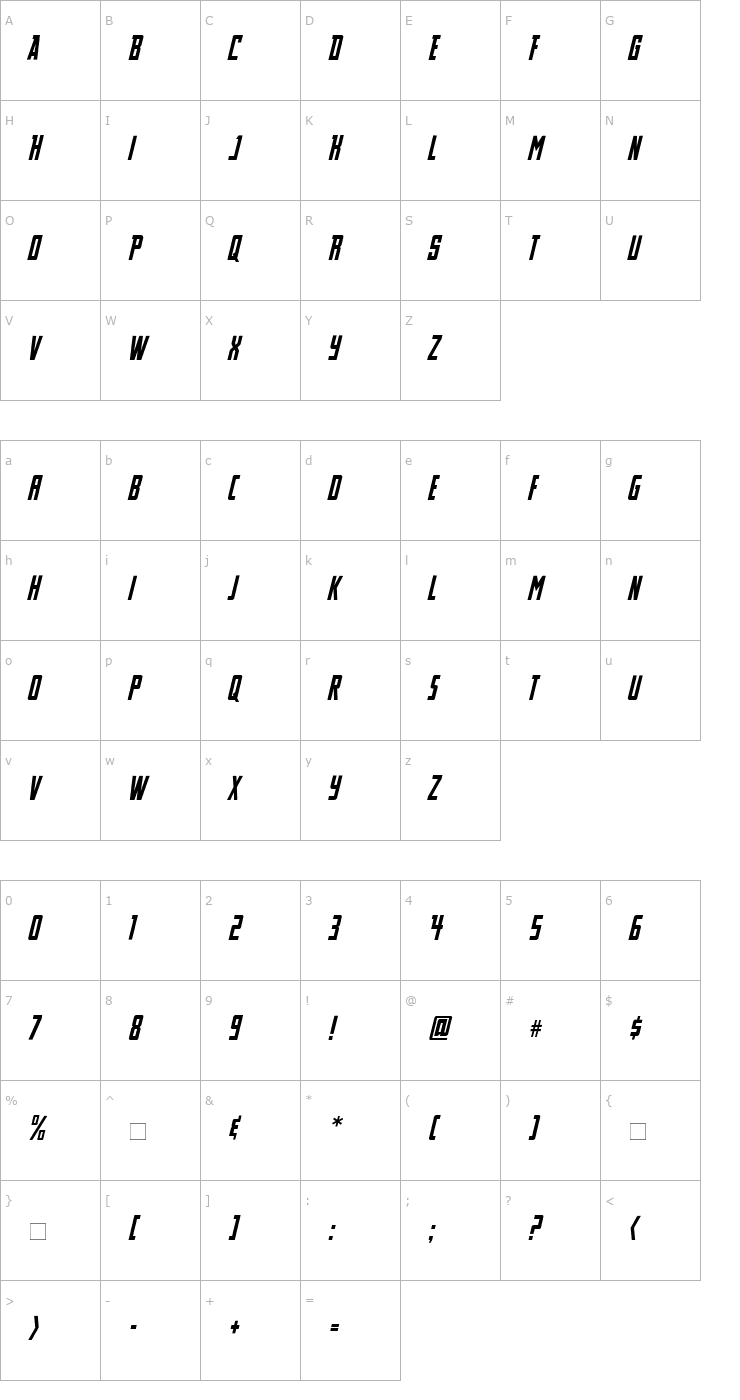 Character Map CCStandBy4Action Font