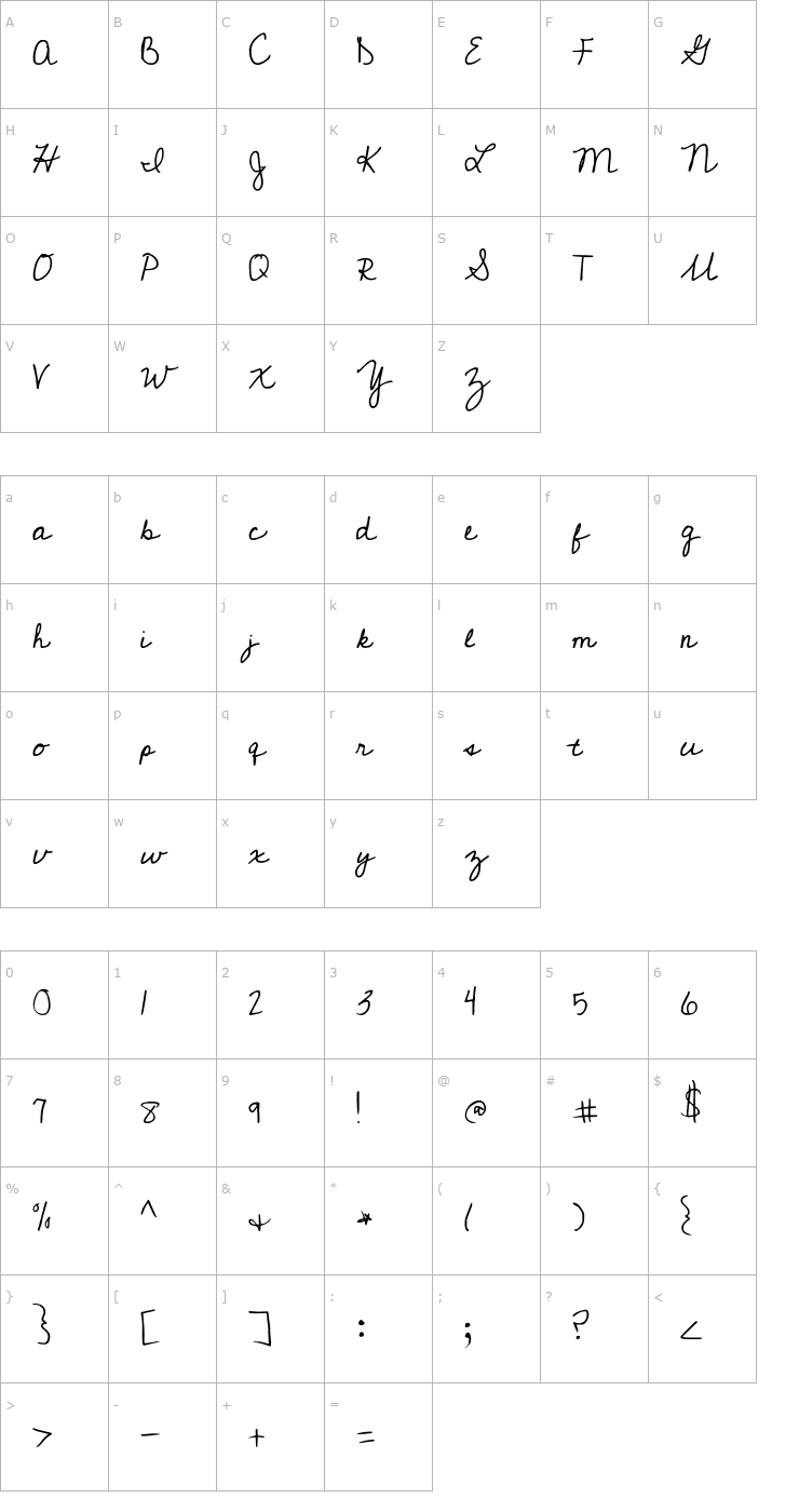 Character Map Cedarville Cursive Font