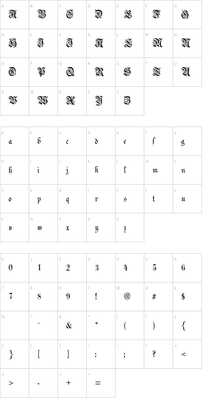 Character Map CelebrationTextFancy-Normal OTF Font