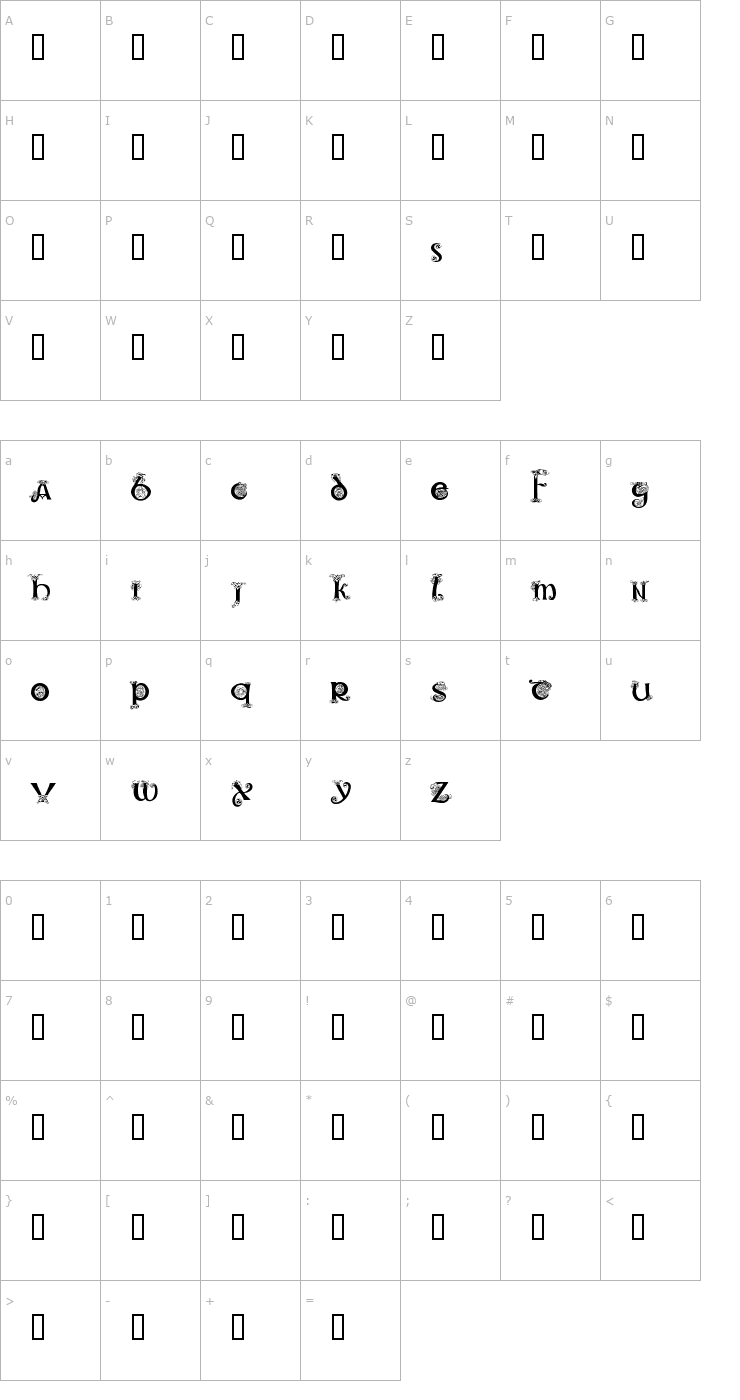 Character Map Celtic 101 Font
