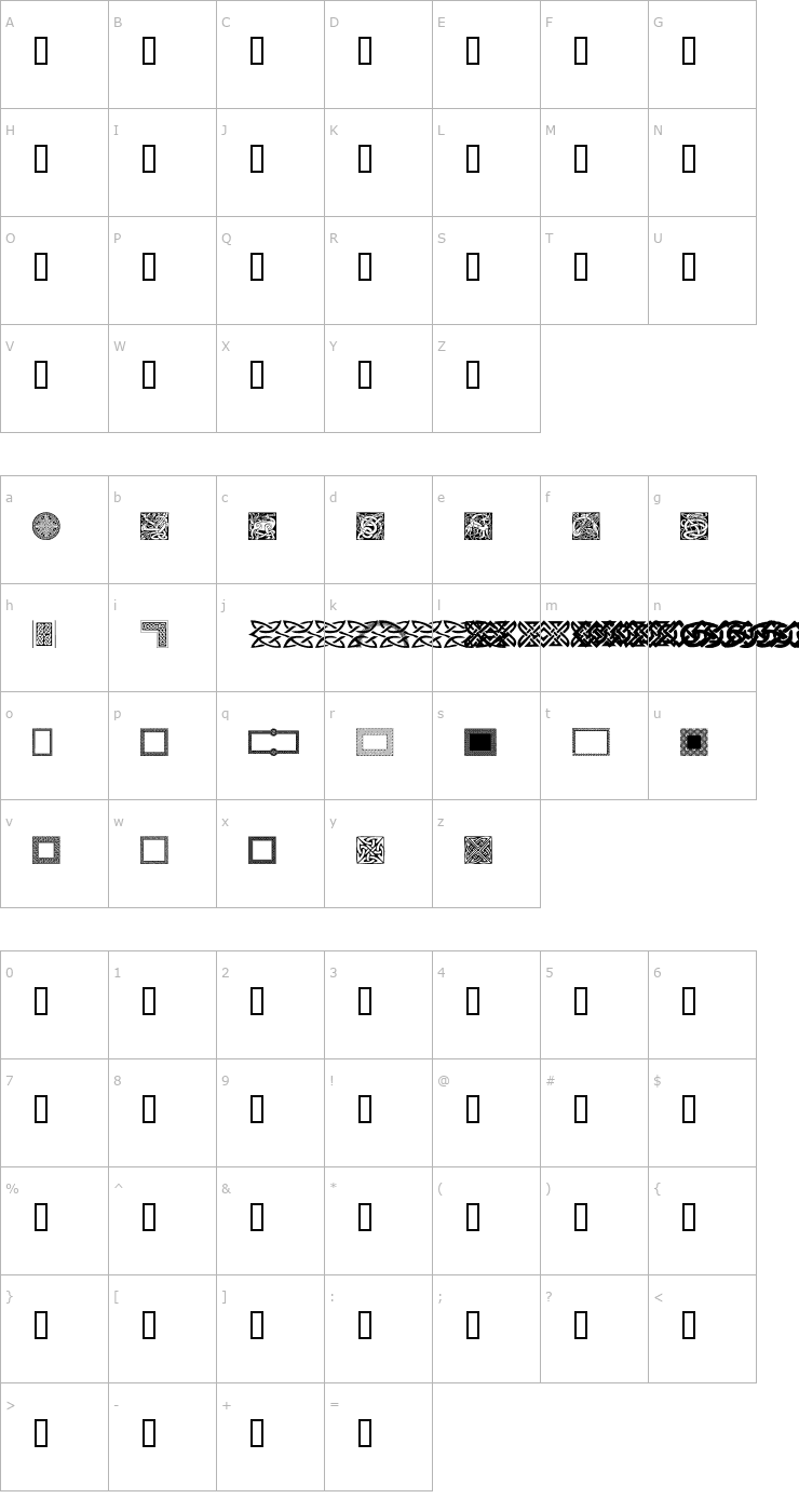 Character Map Celtic Elements Font