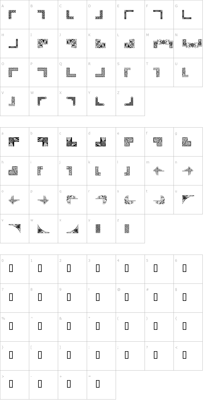Character Map Celtic Frames Font