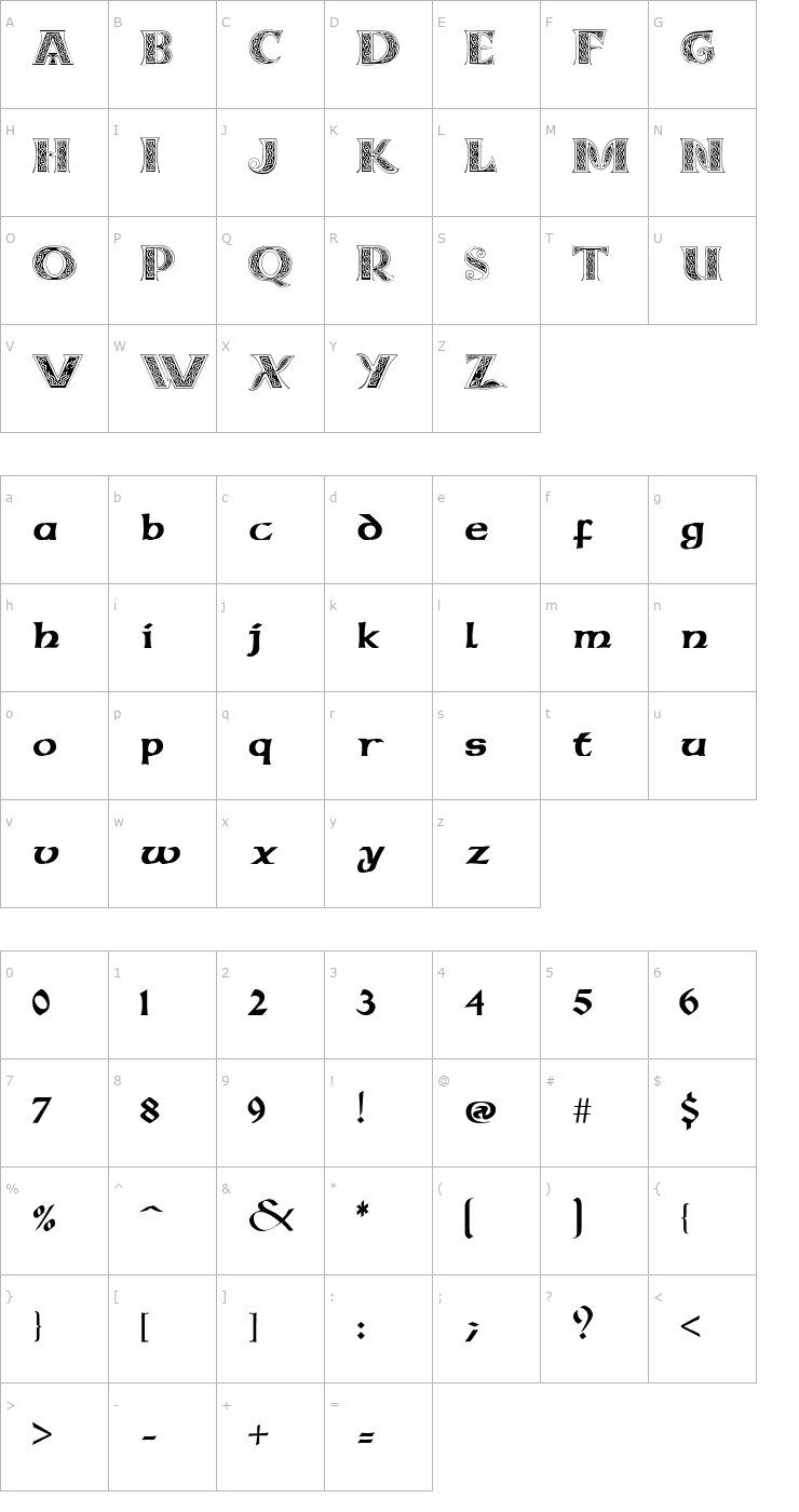 Character Map Celticmd Decorative w Drop Caps Font