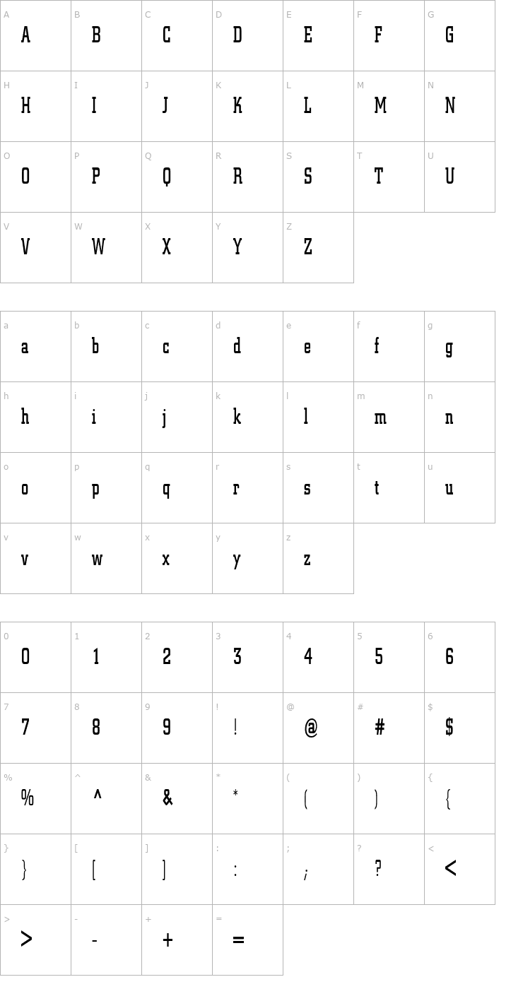 Character Map CenterCityCondensed Bold Font