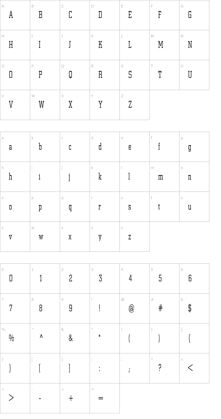 Character Map CenterCityCondensed Font