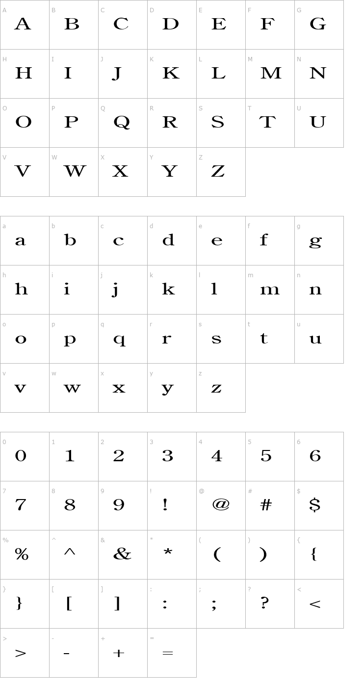 Character Map Cento Extended Normal Font