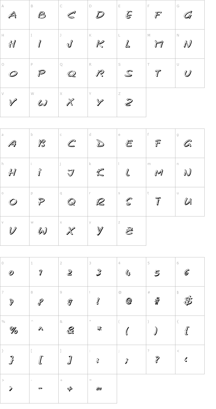 Character Map CerberixShadow-Italic Font