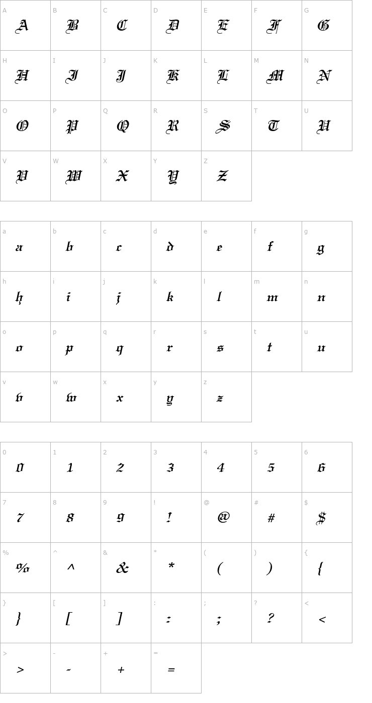 Character Map Certificate BoldItalic Font