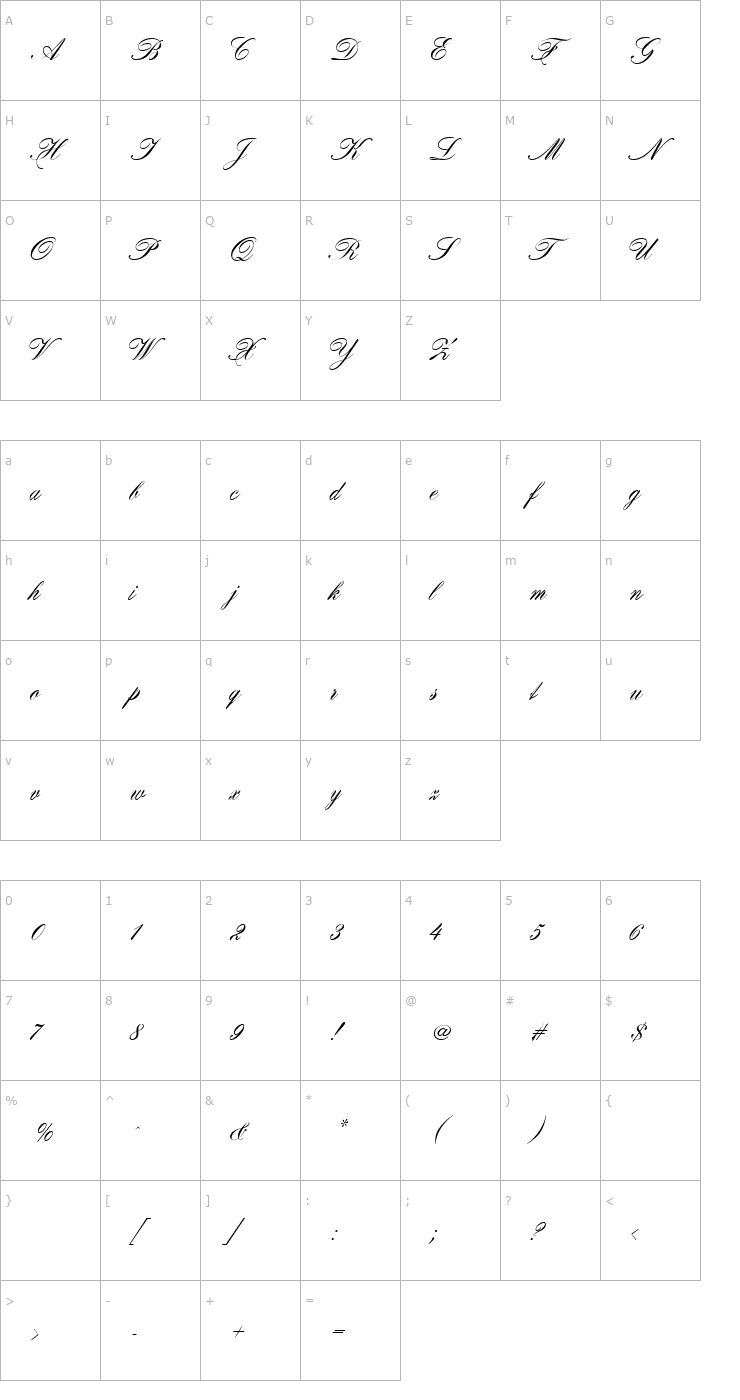 Character Map Certificate Script Font