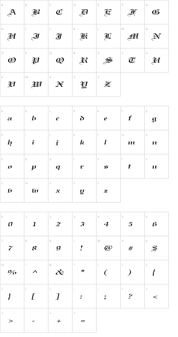 Character Map CertificateExtended Italic Font