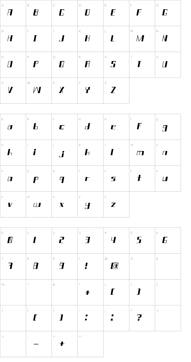Character Map Chain Reaction Itaric Font