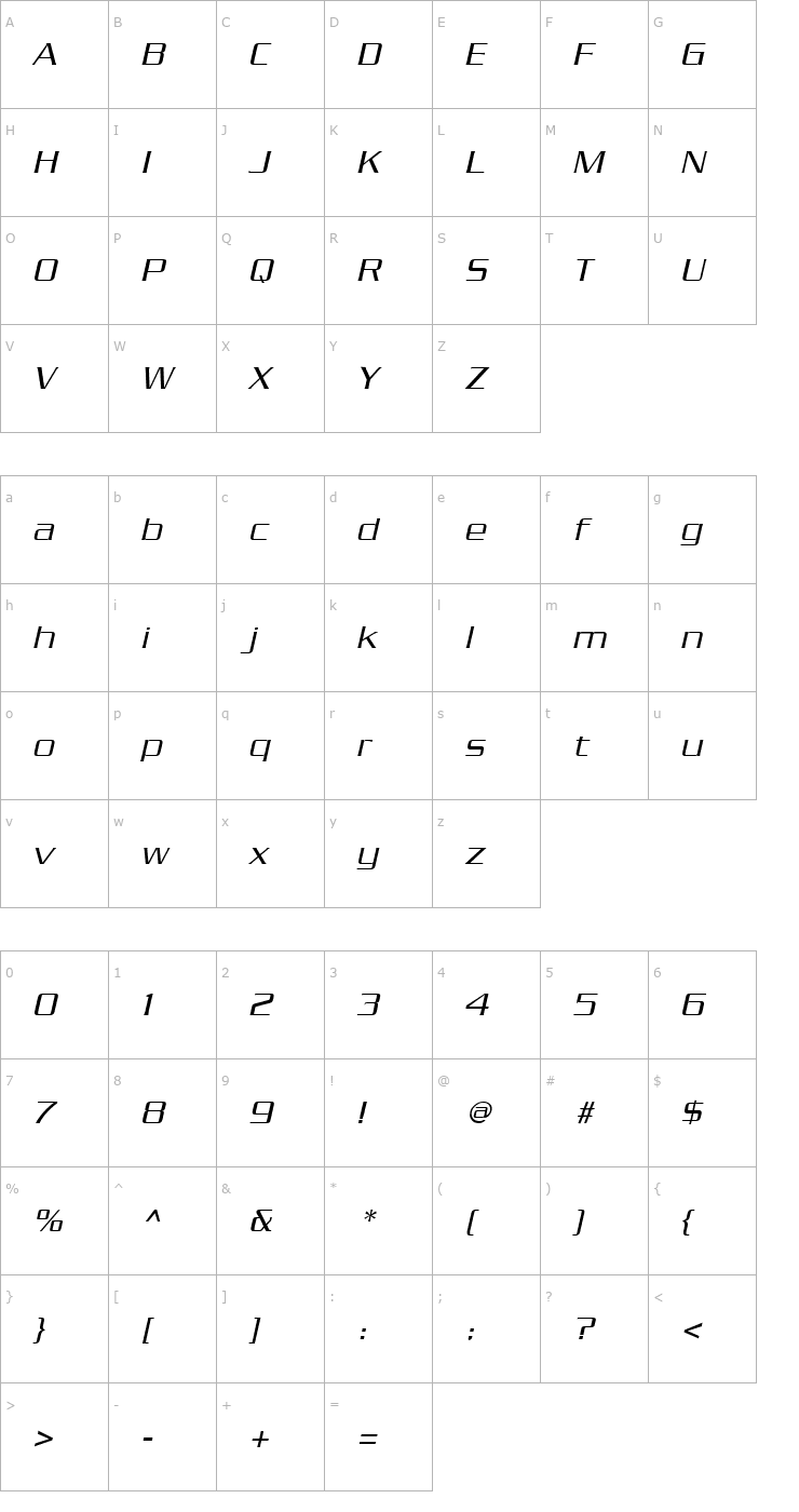 Character Map Chainlink Oblique Font