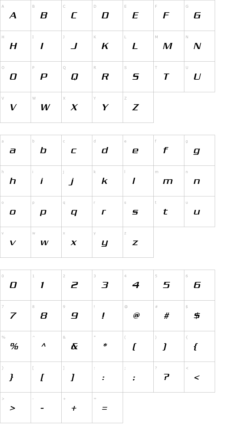 Character Map Chainlink Semi-Bold Oblique Font