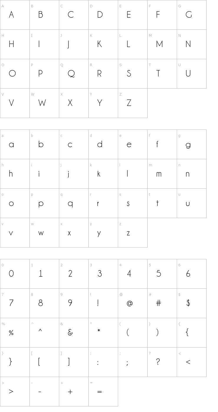 Character Map Champagne & Limousines Font