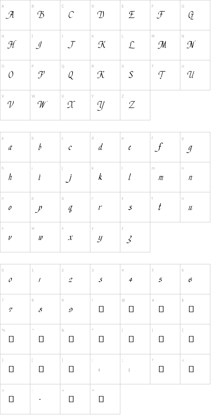 Character Map Chancery Cursive Font