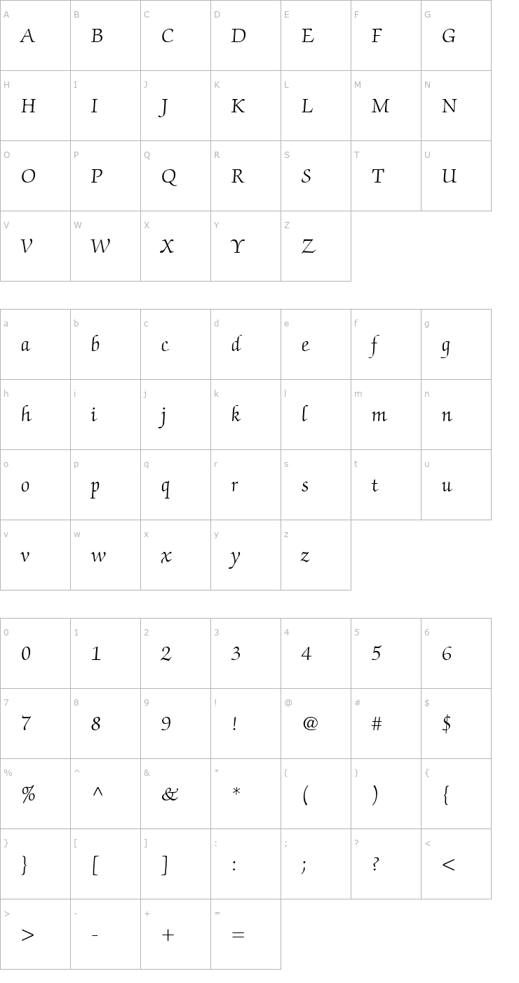 Character Map Chancery Script Light SSi Light Font