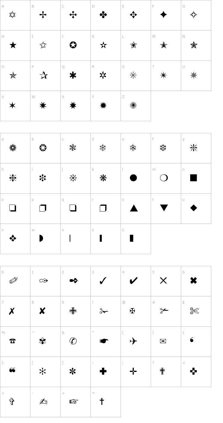 Character Map ChanceryOrnamentsSSK Regular Font