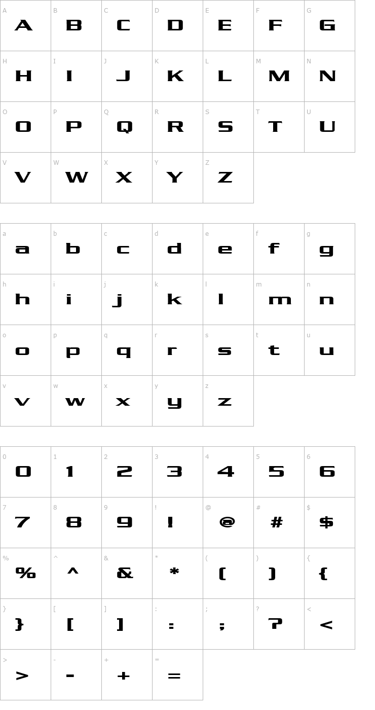 Character Map Chaney Extended Bold Font