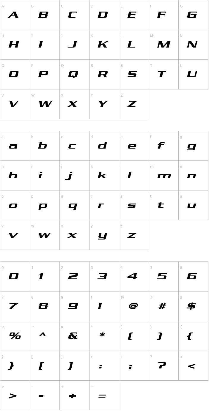 Character Map Chaney Extended BoldItalic Font
