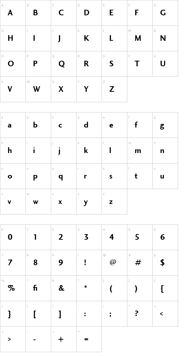 Character Map Charlotte Sans Bold LET Font