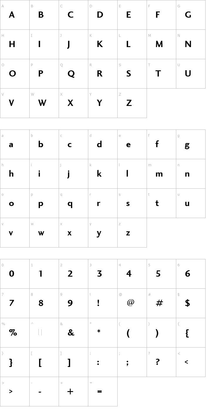 Character Map Charlotte Sans Bold Plain Font