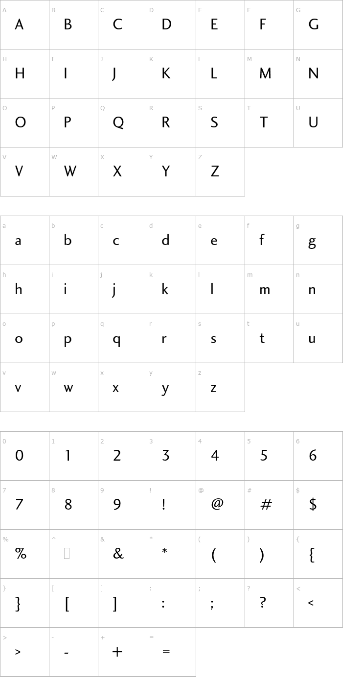 Character Map CharlotteSansBookPlain Font