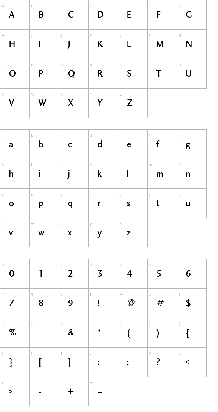 Character Map CharlotteSansMediumPlain Font