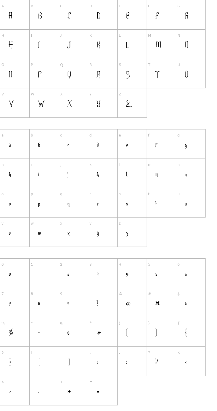 Character Map Charmed ii Light Font