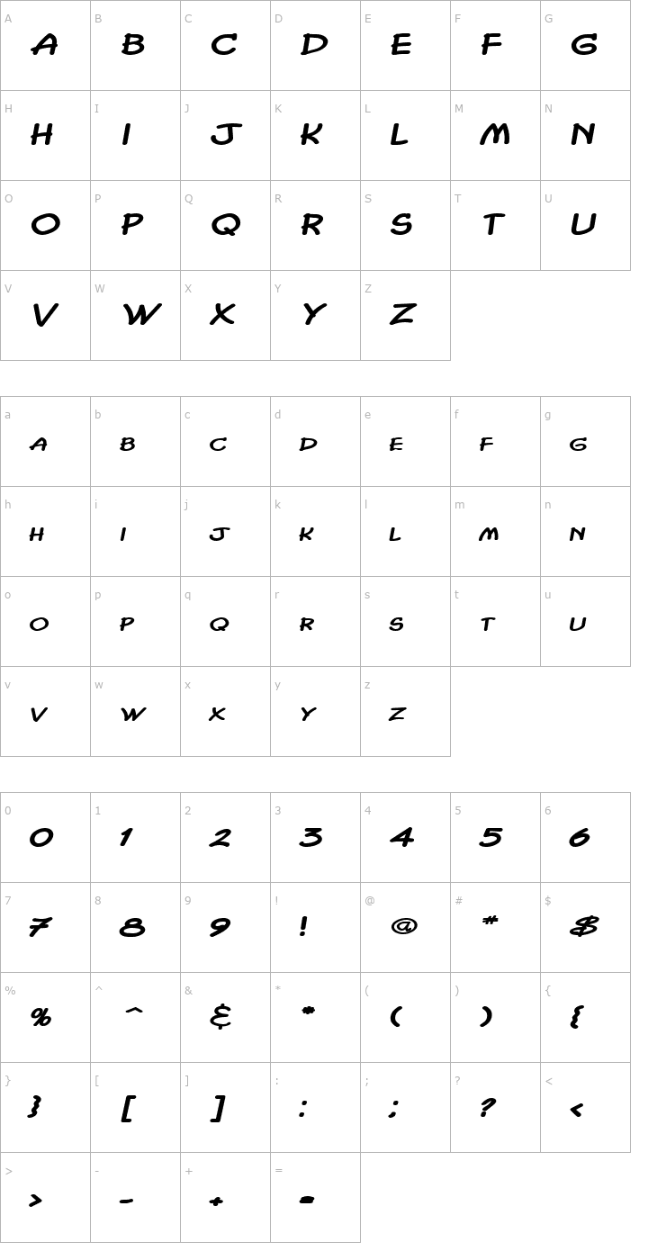 Character Map Chasm Extended BoldItalic Font