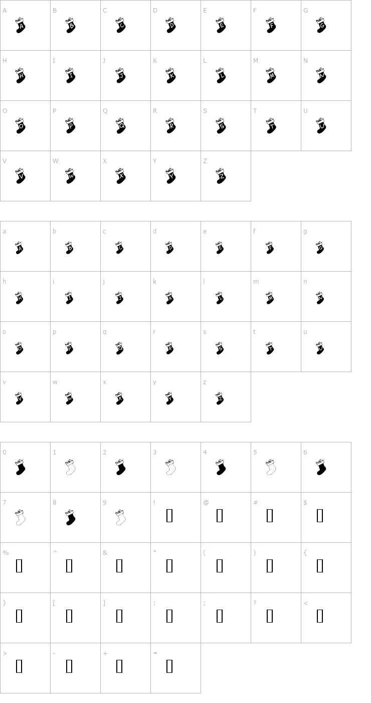 Character Map Chausettes de Noel Font