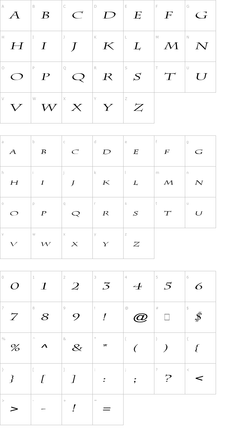 Character Map Chaz Extended Italic Font