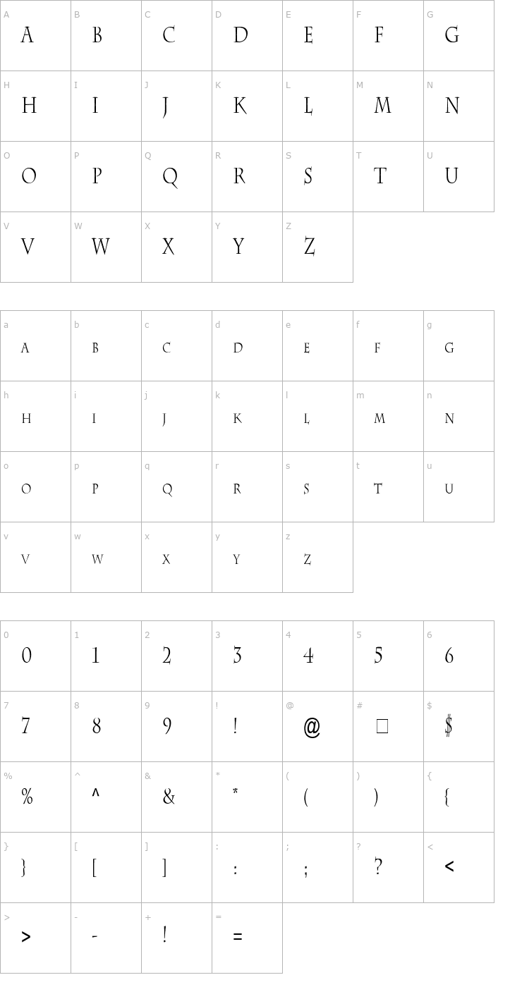 Character Map Chaz Thin Normal Font
