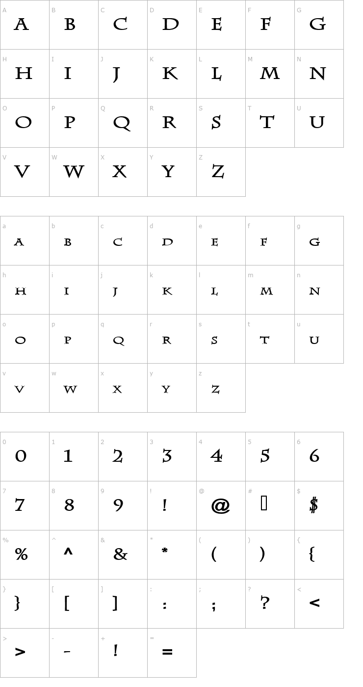 Character Map Chaz Wide Bold Font